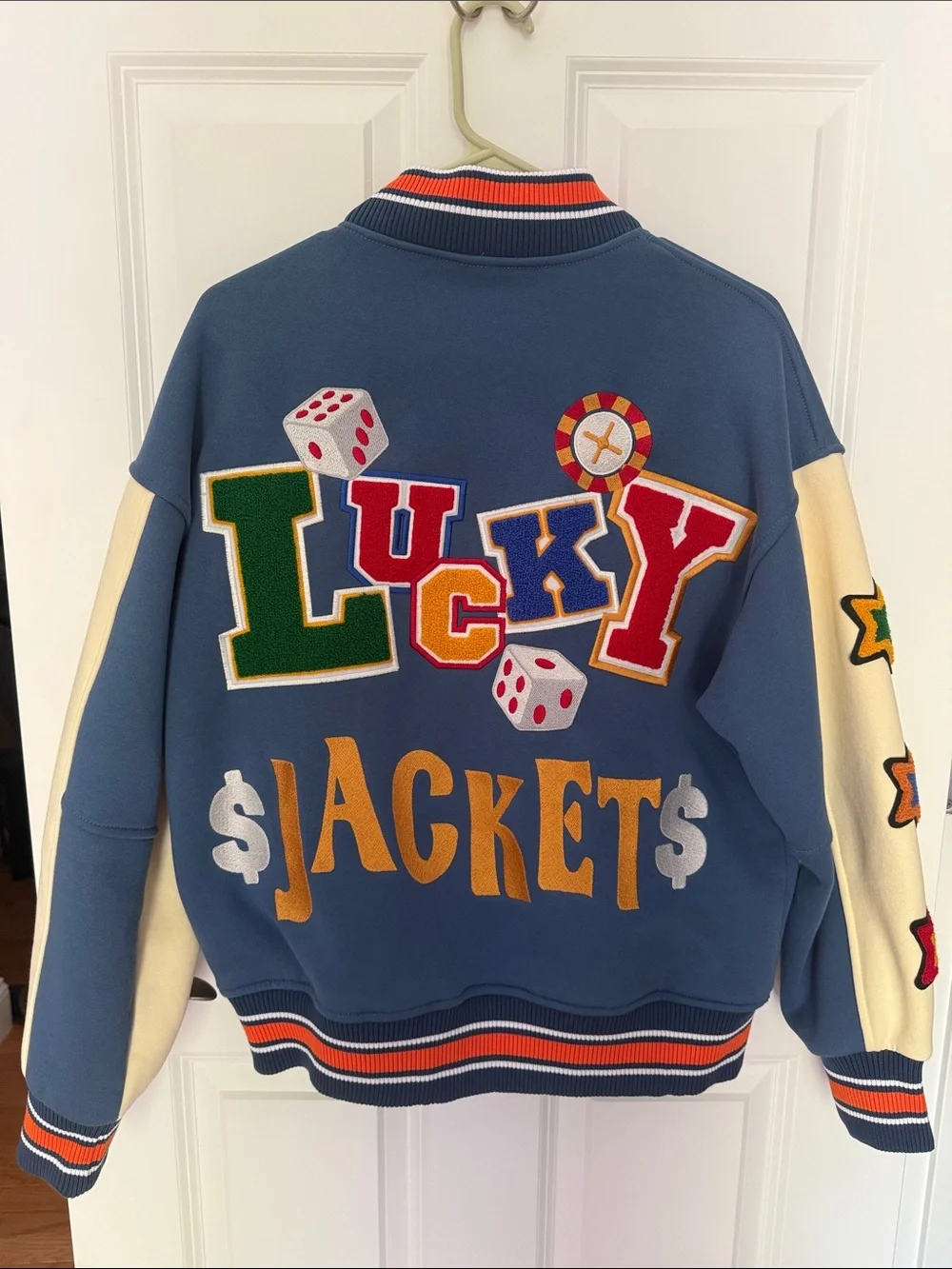 Parker Blue and Cream Letterman Jacket with Game Patches